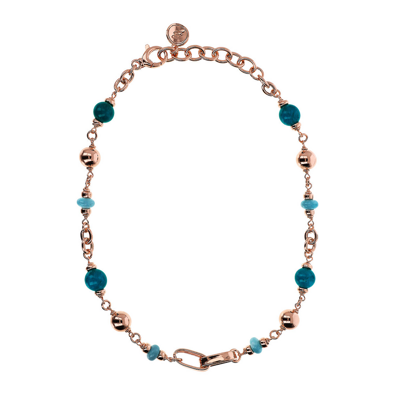 Rolo Chain Choker Necklace and Oval Links with Natural Quartzite Stone Spheres