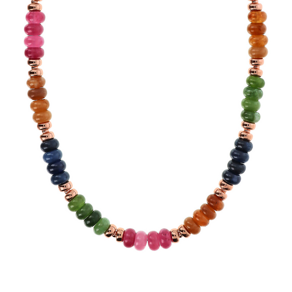 Choker Necklace with Rondelle and Multicolored Tourmaline and Quartzite Natural Stones