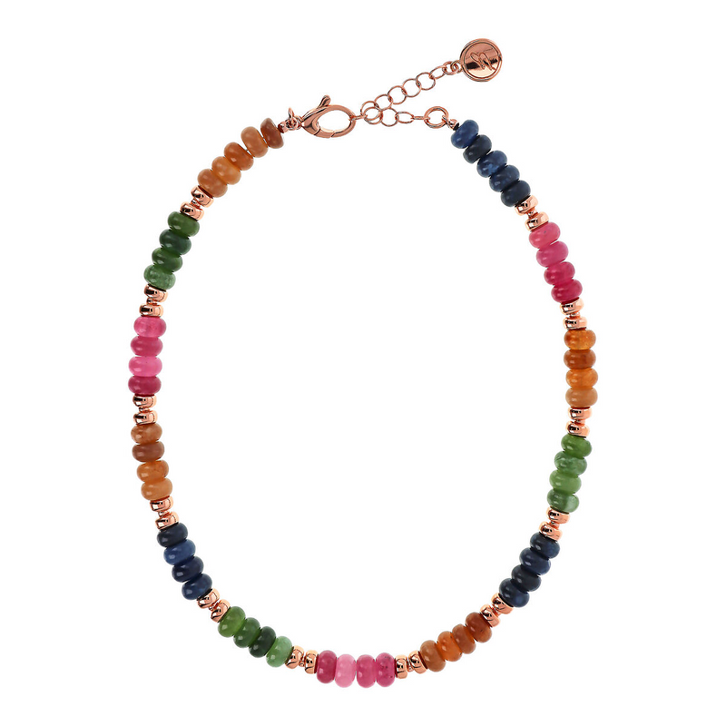 Choker Necklace with Rondelle and Multicolored Tourmaline and Quartzite Natural Stones