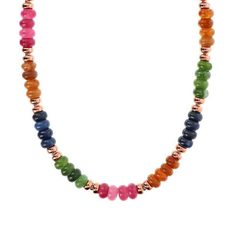 Choker Necklace with Rondelle and Multicolored Tourmaline and Quartzite Natural Stones