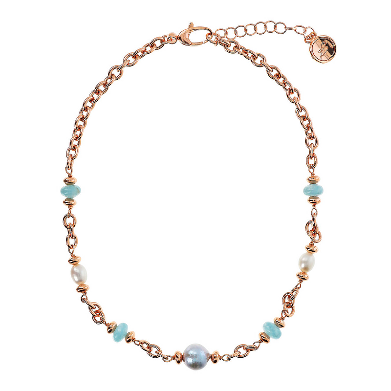 Collana Girocollo con Rondelle in Pietra Naturale e Perle d'Acqua Dolce Ø 6/11 mm