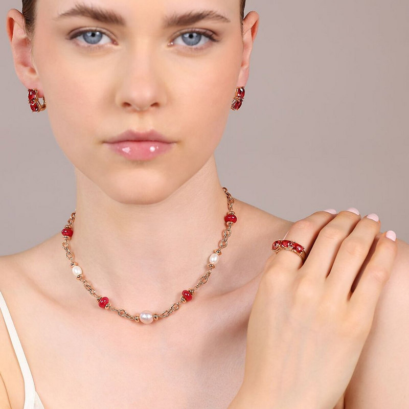 Choker Necklace with Natural Stone Rondelle and Freshwater Pearls Ø 6/11 mm