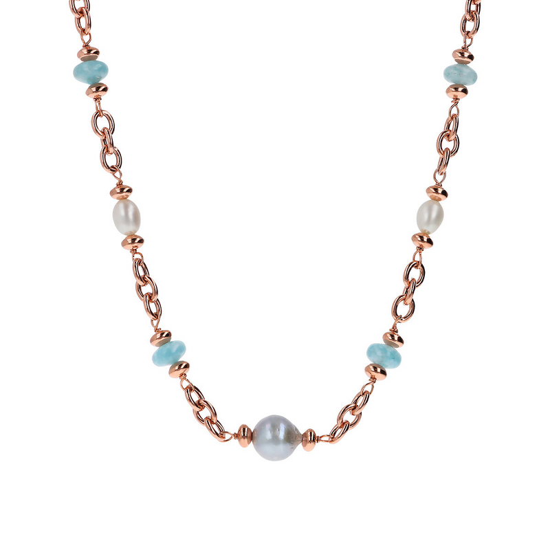 Choker Necklace with Natural Stone Rondelle and Freshwater Pearls Ø 6/11 mm