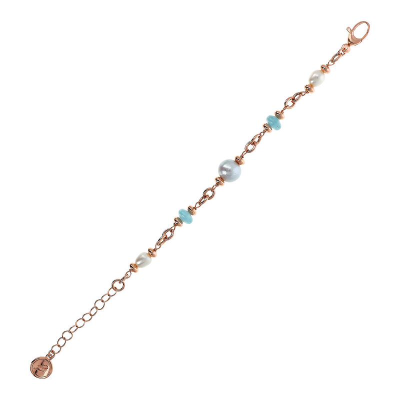 Bracciale con Rondelle in Pietra Naturale e Perle d'Acqua Dolce Ø 6/11 mm