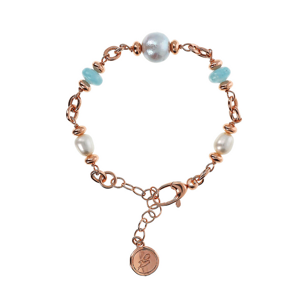 Bracelet with Natural Stone Rondelle and Freshwater Pearls Ø 6/11 mm