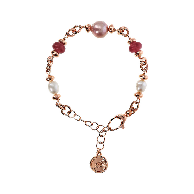 Bracciale con Rondelle in Pietra Naturale e Perle d'Acqua Dolce Ø 6/11 mm