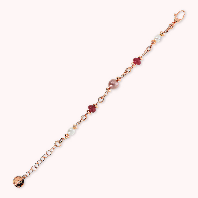 Bracciale con Rondelle in Pietra Naturale e Perle d'Acqua Dolce Ø 6/11 mm