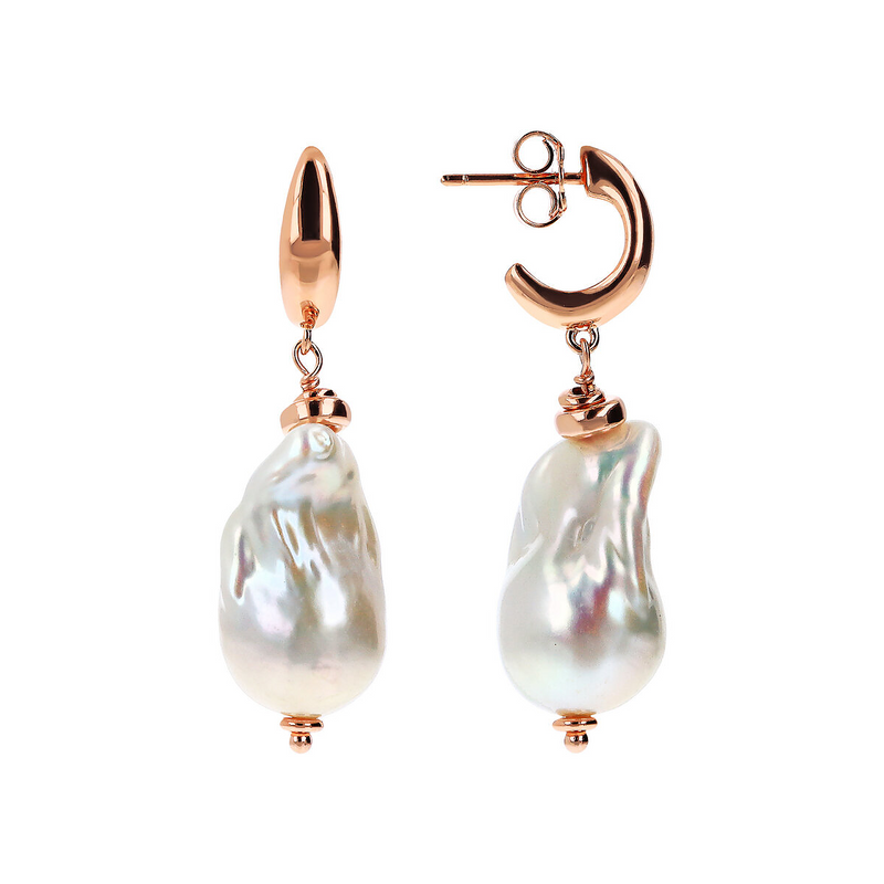 Pendant Earrings with White Baroque Freshwater Pearls Ø 13/14 mm