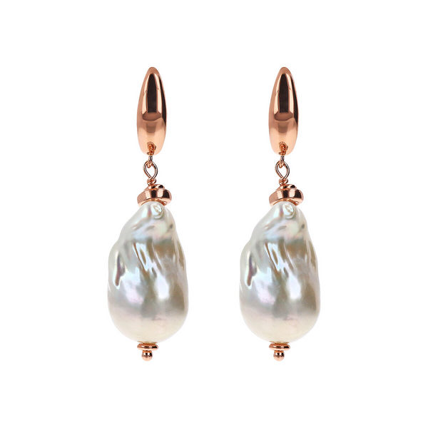 Pendant Earrings with White Baroque Freshwater Pearls Ø 13/14 mm