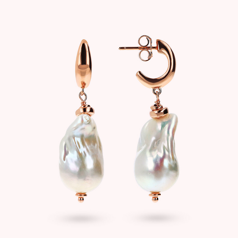 Pendant Earrings with White Baroque Freshwater Pearls Ø 13/14 mm