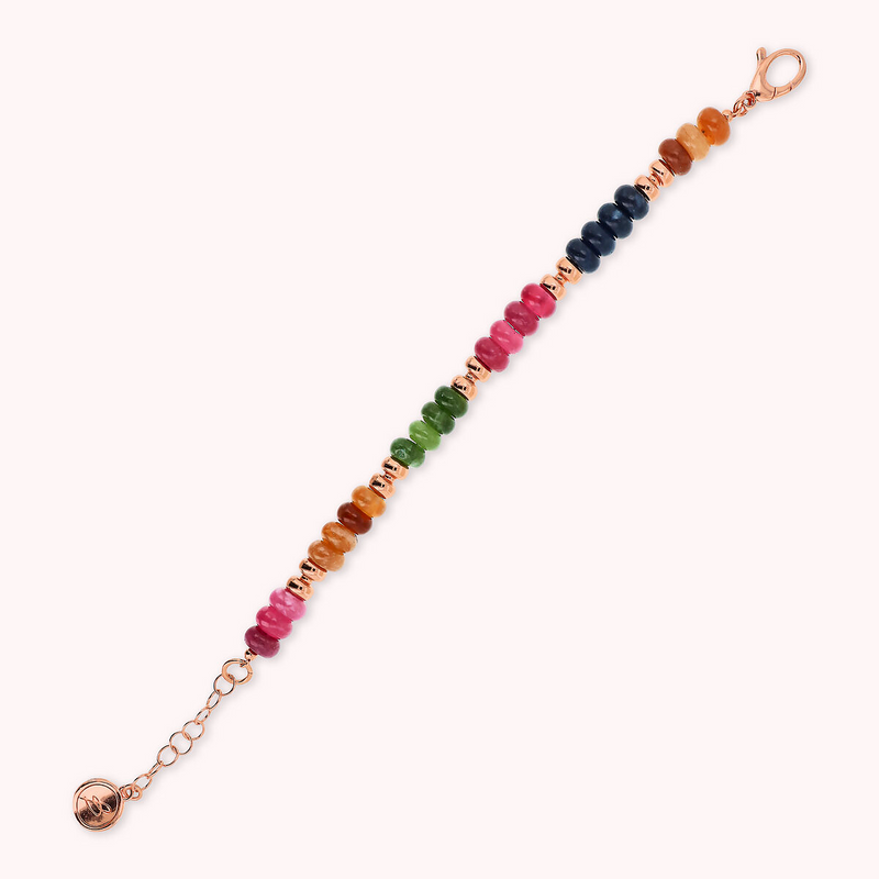 Bracelet with Rondelle and Multicolored Tourmaline and Quartzite Natural Stones