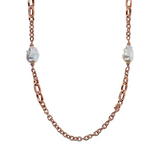 Long Necklace with Oval Braided Links and White Freshwater Scaramazze Pearls Ø 13/14 mm