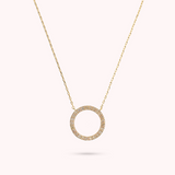 Golden Necklace with Ring Pendant in Cubic Zirconia