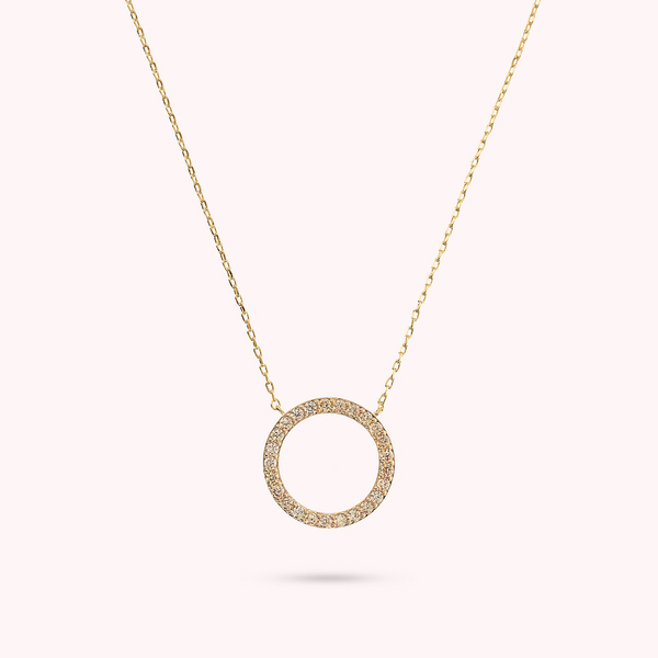 Golden Necklace with Ring Pendant in Cubic Zirconia