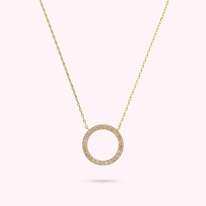 Golden Necklace with Ring Pendant in Cubic Zirconia