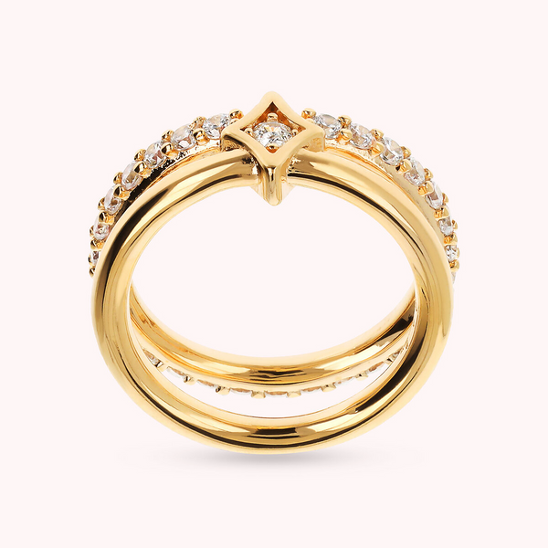 Double Ring Golden Étoile Band and Veretta in Cubic Zirconia