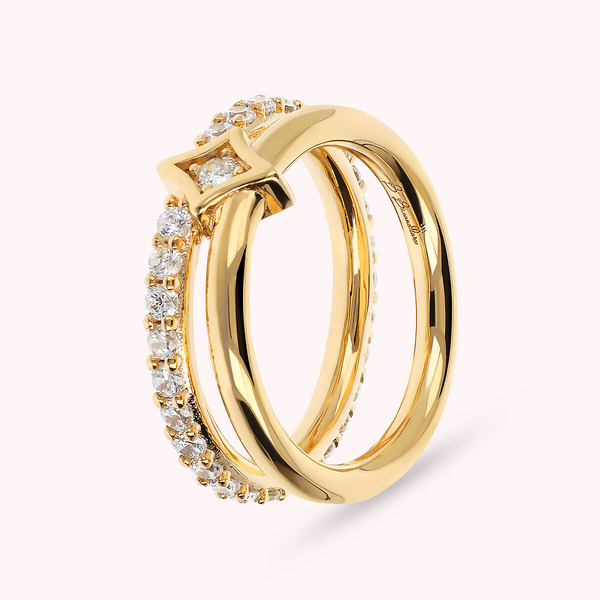 Double Ring Golden Étoile Band and Veretta in Cubic Zirconia