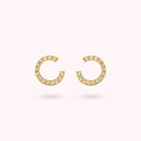 Golden Half-Circle Stud Earrings with Cubic Zirconia