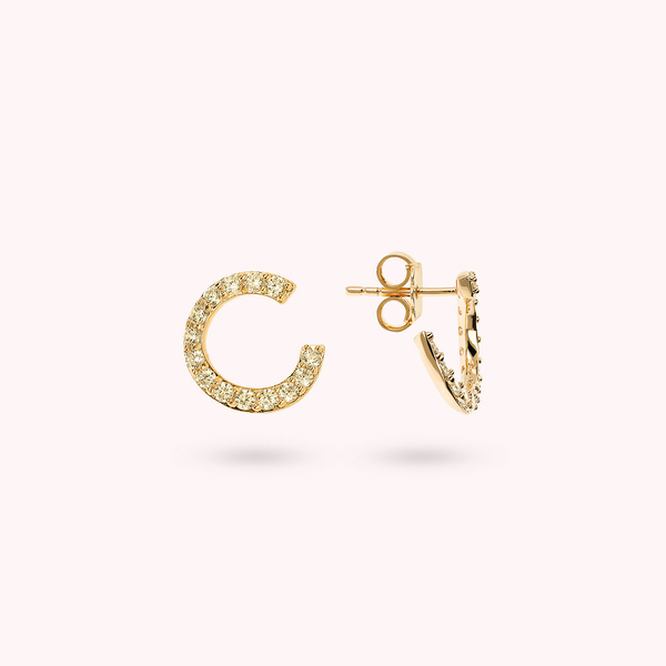 Golden Half-Circle Stud Earrings with Cubic Zirconia