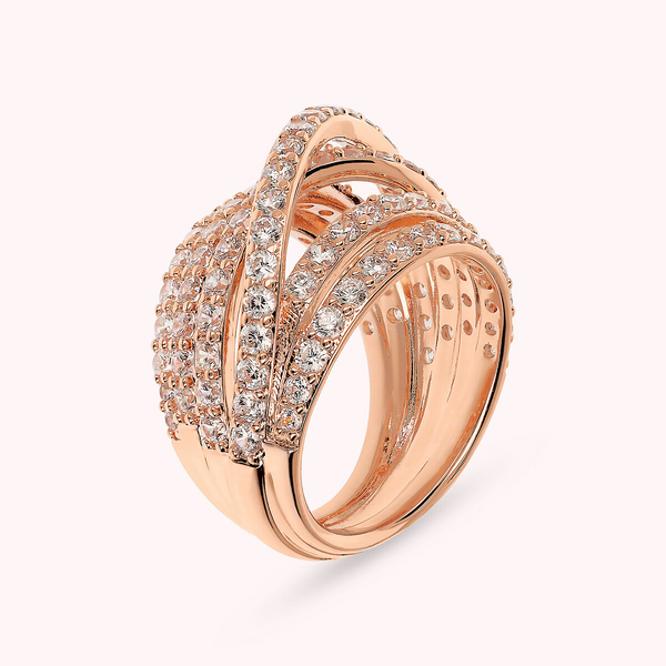 Crossed Multi-Row Band Ring with Cubic Zirconia