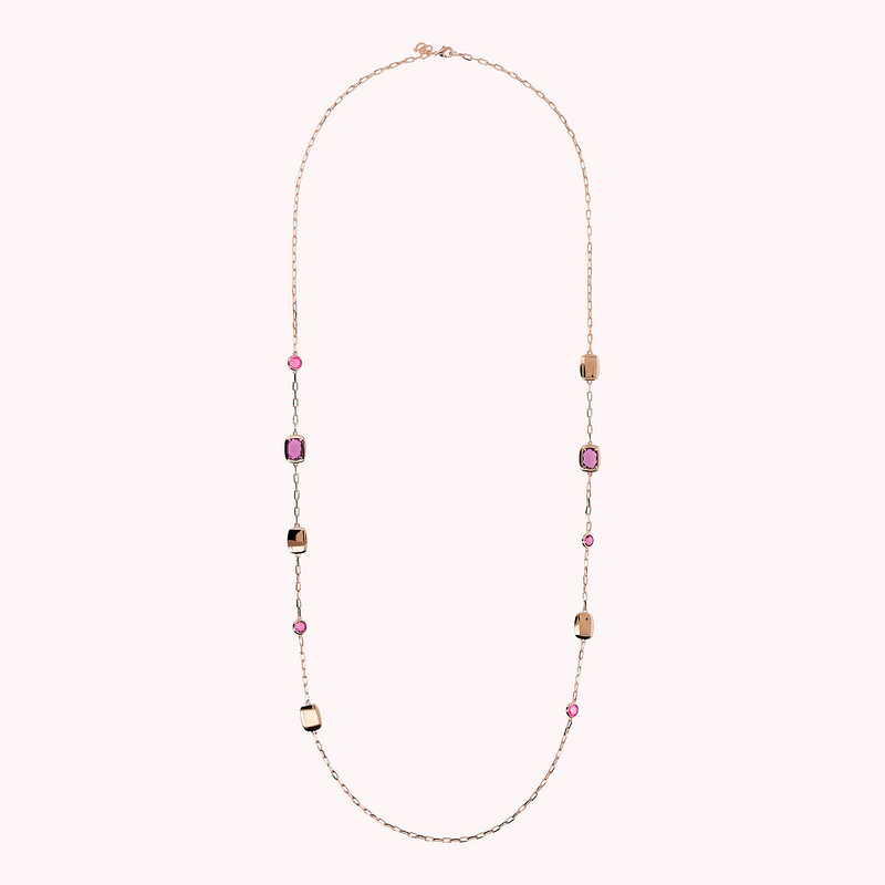 Long Necklace with Nuggets and Round and Baguette Gem Prism