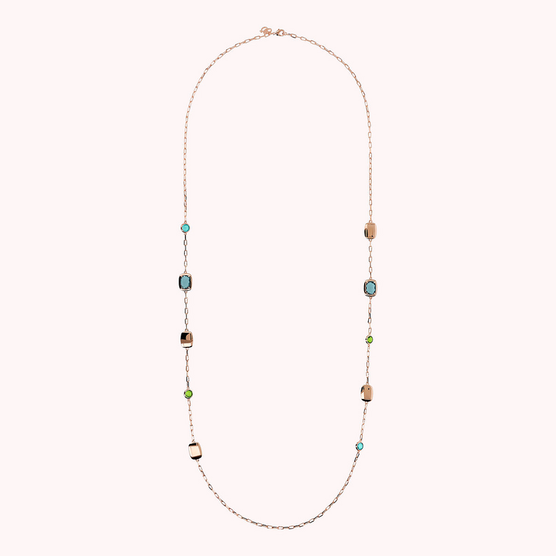 Long Necklace with Nuggets and Round and Baguette Gem Prism