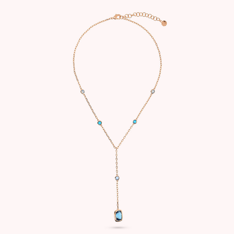 Tie Necklace with Round and Baguette Gem Prism