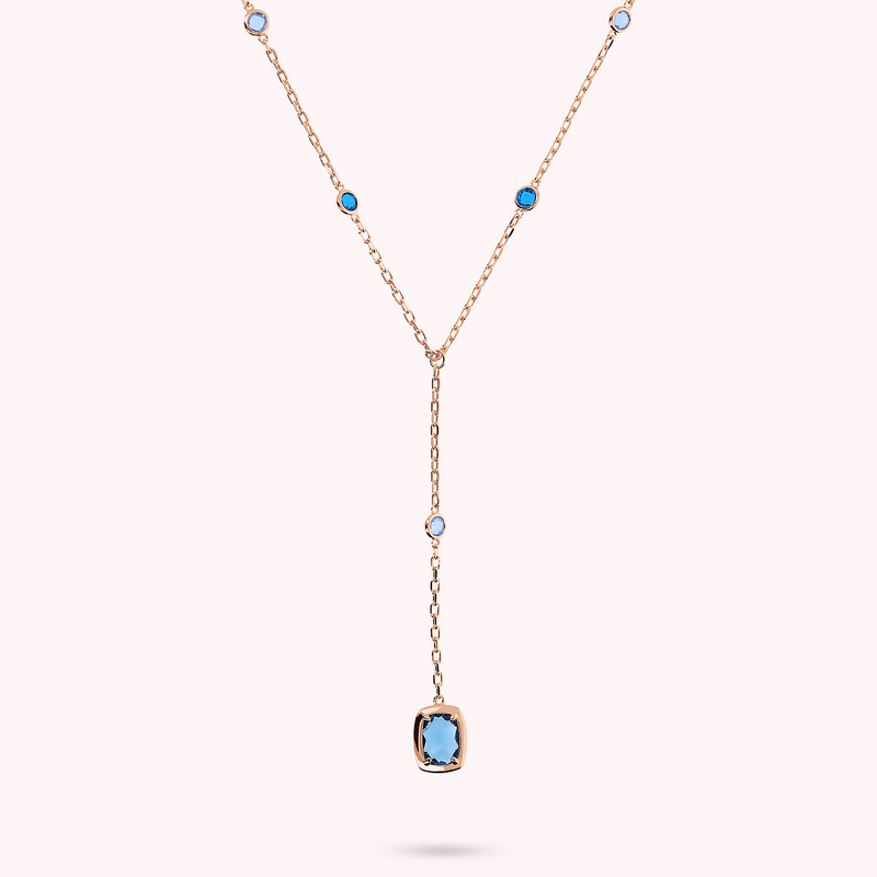 Tie Necklace with Round and Baguette Gem Prism