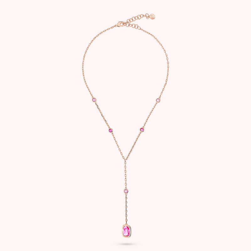 Tie Necklace with Round and Baguette Gem Prism