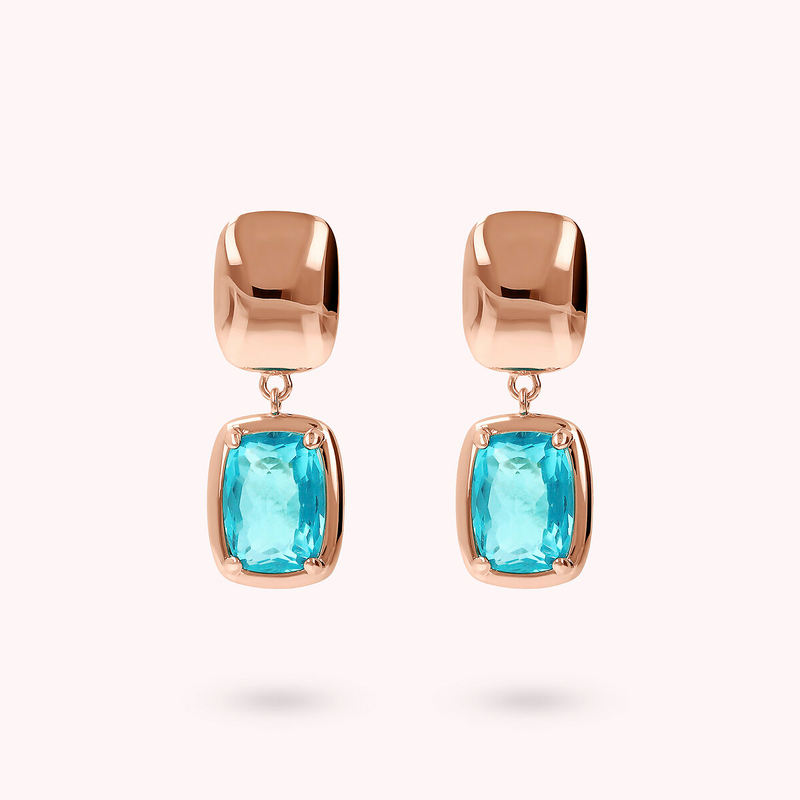 Dangle Earrings with Shiny Nuggets and Baguette Gem Prism