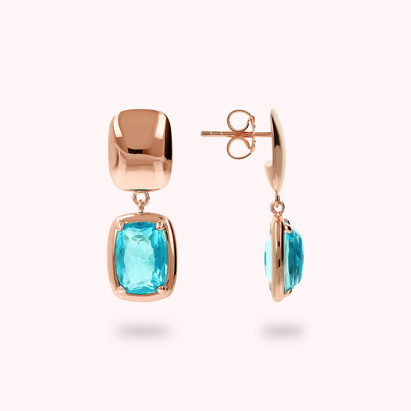 Dangle Earrings with Shiny Nuggets and Baguette Gem Prism