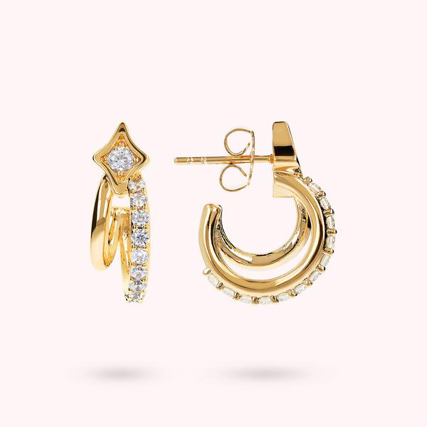 Double Étoile Golden Earrings with Cubic Zirconia