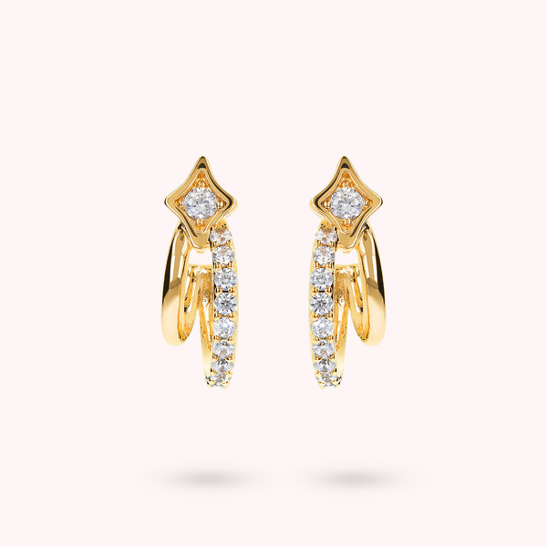 Double Étoile Golden Earrings with Cubic Zirconia