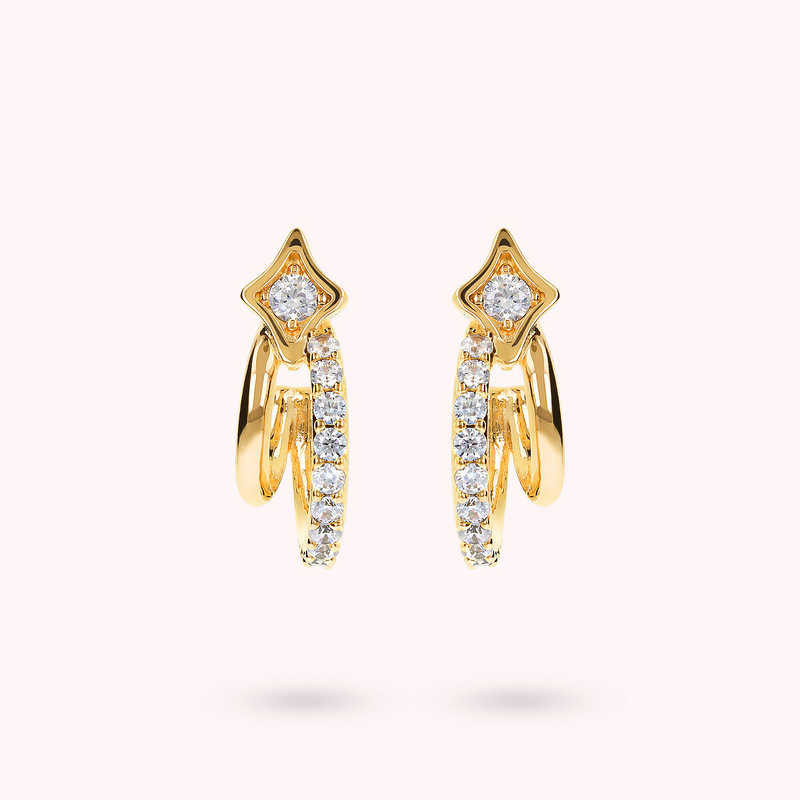 Orecchini Doppi Étoile Golden mit Zirkonia