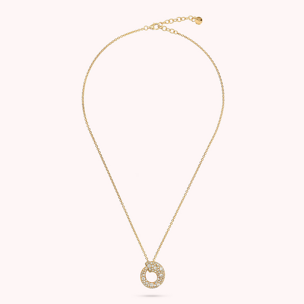 Golden Necklace with Graduated Circle Pendant in Mixed Pavé