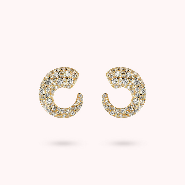 Golden Graduated Half-Circle Stud Earrings in Mixed Pavé