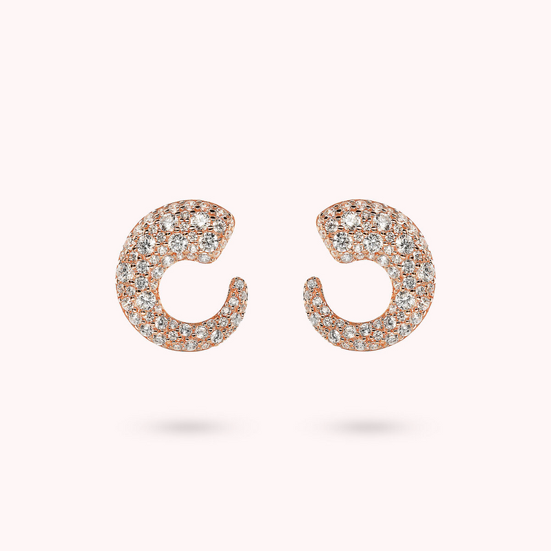 Graduated Semi-Circle Stud Earrings in Mixed Pavé