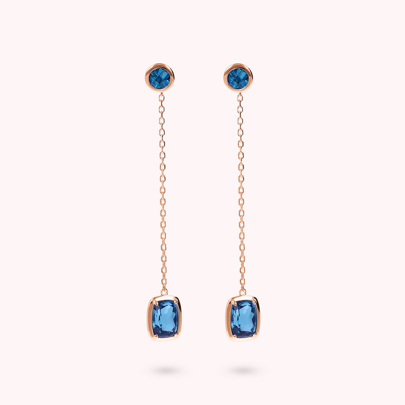 Dangle Earrings with Round and Baguette Gem Prism