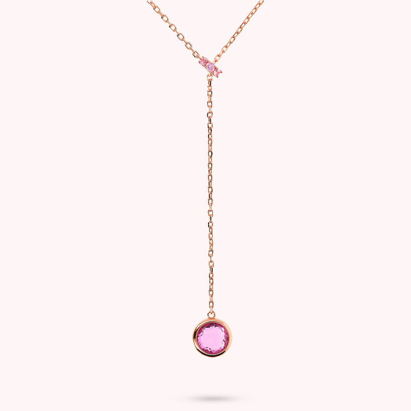 Tie Necklace with Pavé Washer and Round Gem Prism Pendant