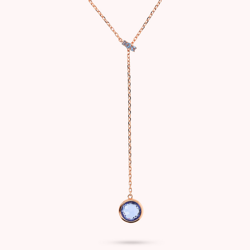 Tie Necklace with Pavé Washer and Round Gem Prism Pendant