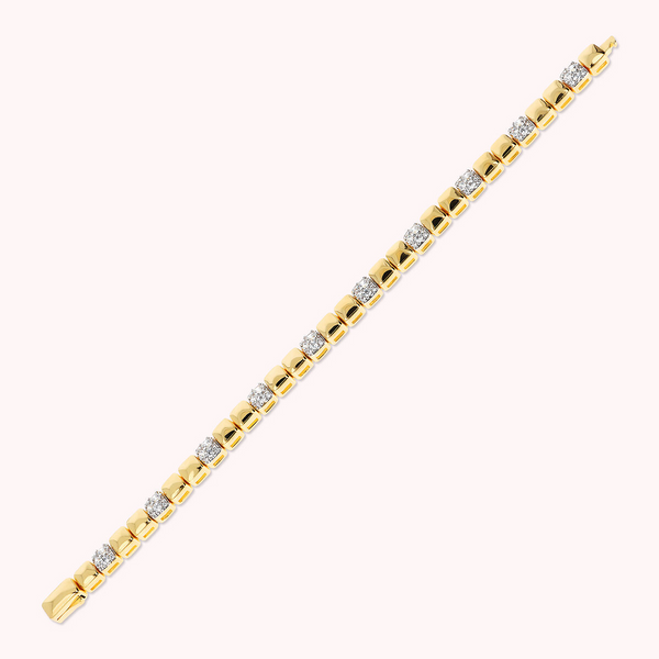 Golden Bracelet with Shiny Square Elements and Cubic Zirconia Pavé