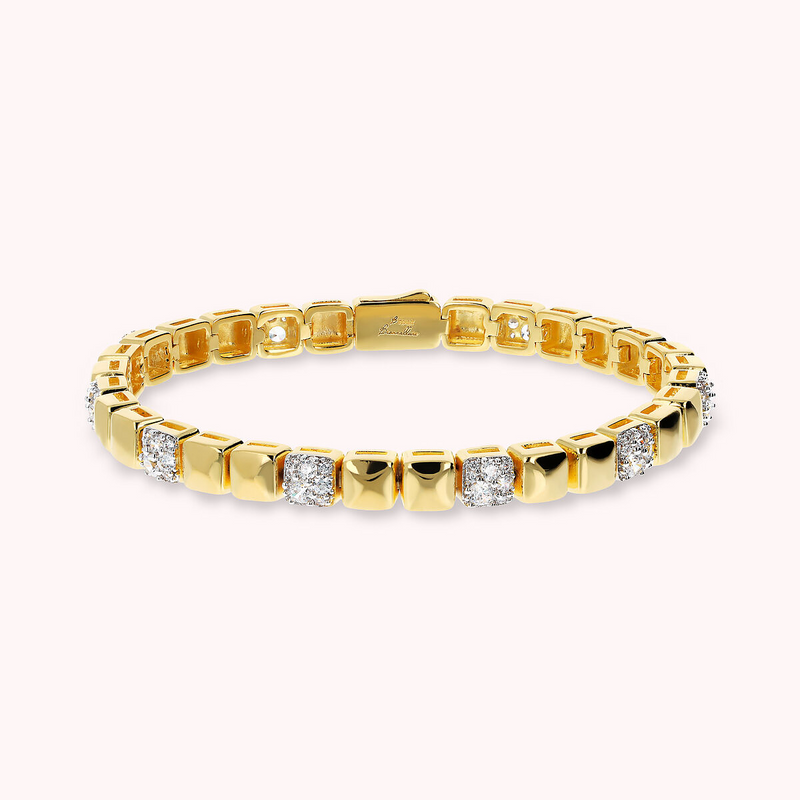 Goldenes Armband mit glänzenden quadratischen Elementen und Pavé aus Zirkonia