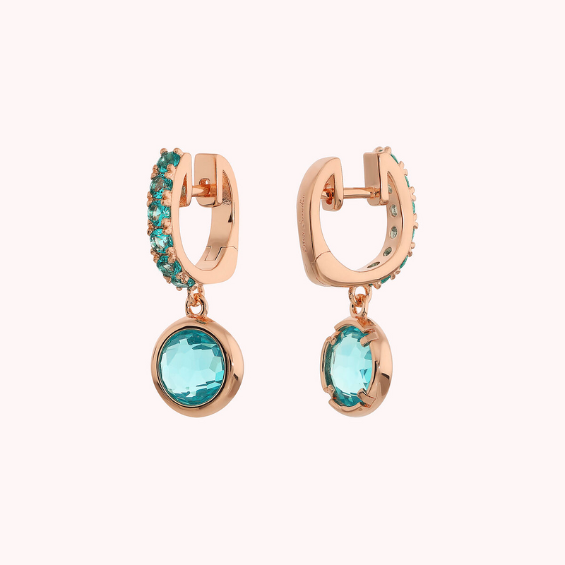 Dangle Earrings with Cubic Zirconia and Round Gem Prism