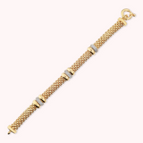 Golden Popcorn Link Bracelet with Pavé Rondelles in Cubic Zirconia