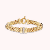 Golden Popcorn Link Bracelet with Pavé Rondelles in Cubic Zirconia