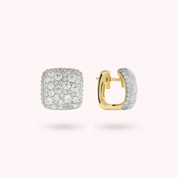 Square Golden Stud Earrings with Cubic Zirconia Pavé