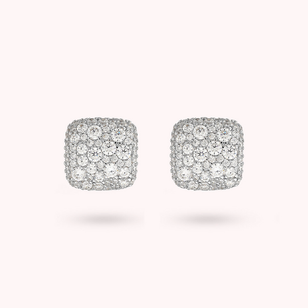 Square Golden Stud Earrings with Cubic Zirconia Pavé