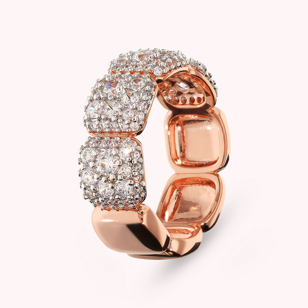 Band Ring with Square Elements in Cubic Zirconia Pavé