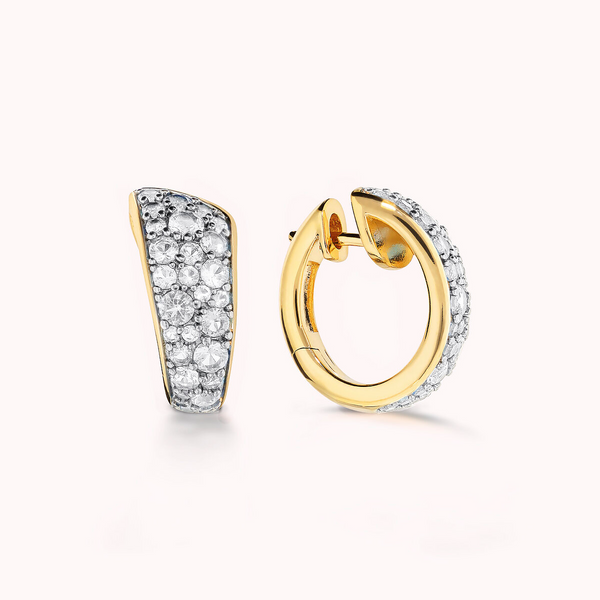 Golden Graduated Stud Earrings in Pavé of Cubic Zirconia