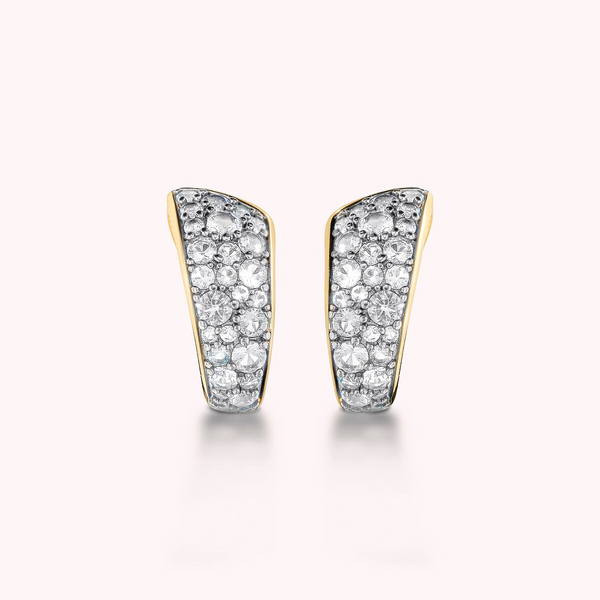 Golden Graduated Stud Earrings in Pavé of Cubic Zirconia